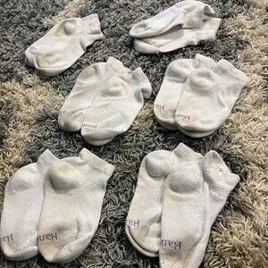 Lot of 12 Hanes White Ankle Socks (6 Pairs) Girls Size 7